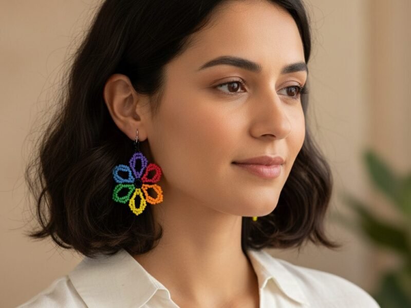 Aretes De Chaquira Colgante Artesanal Para Mujer
