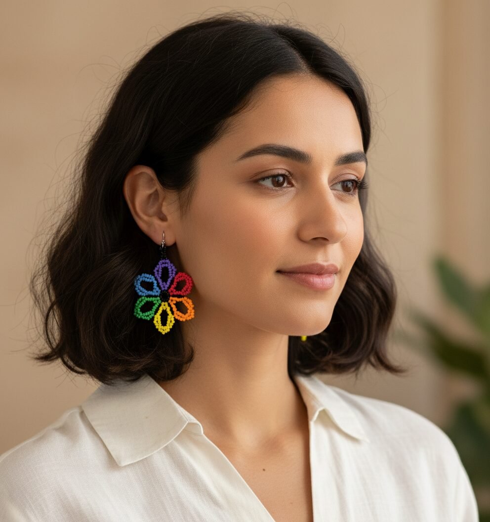 Aretes De Chaquira Colgante Artesanal Para Mujer