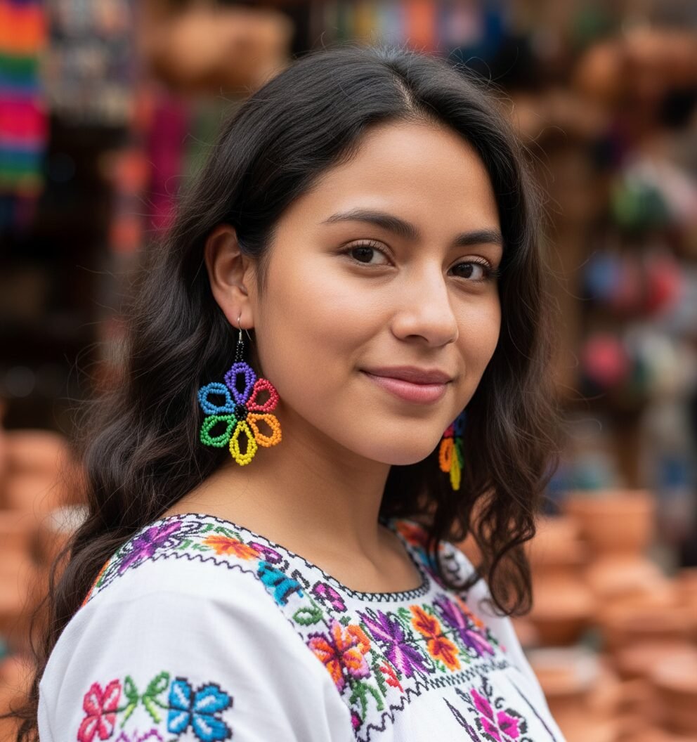 Aretes De Chaquira Colgante Artesanal Para Mujer - Image 3