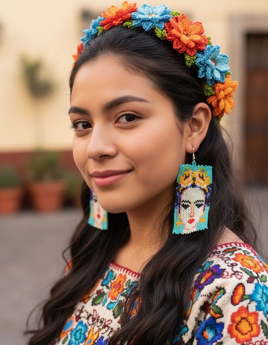Aretes De Chaquira Colgante De Frida Kahlo