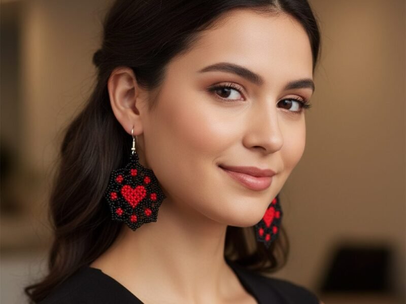 Aretes De Chaquira Colgante De Corazón Artesanal