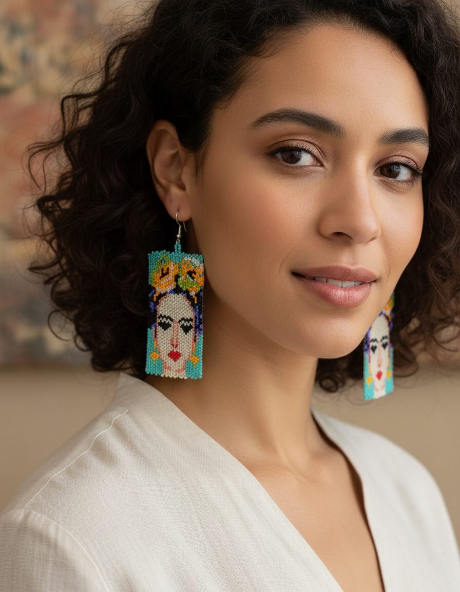 Aretes De Chaquira Colgante De Frida Kahlo - Image 3