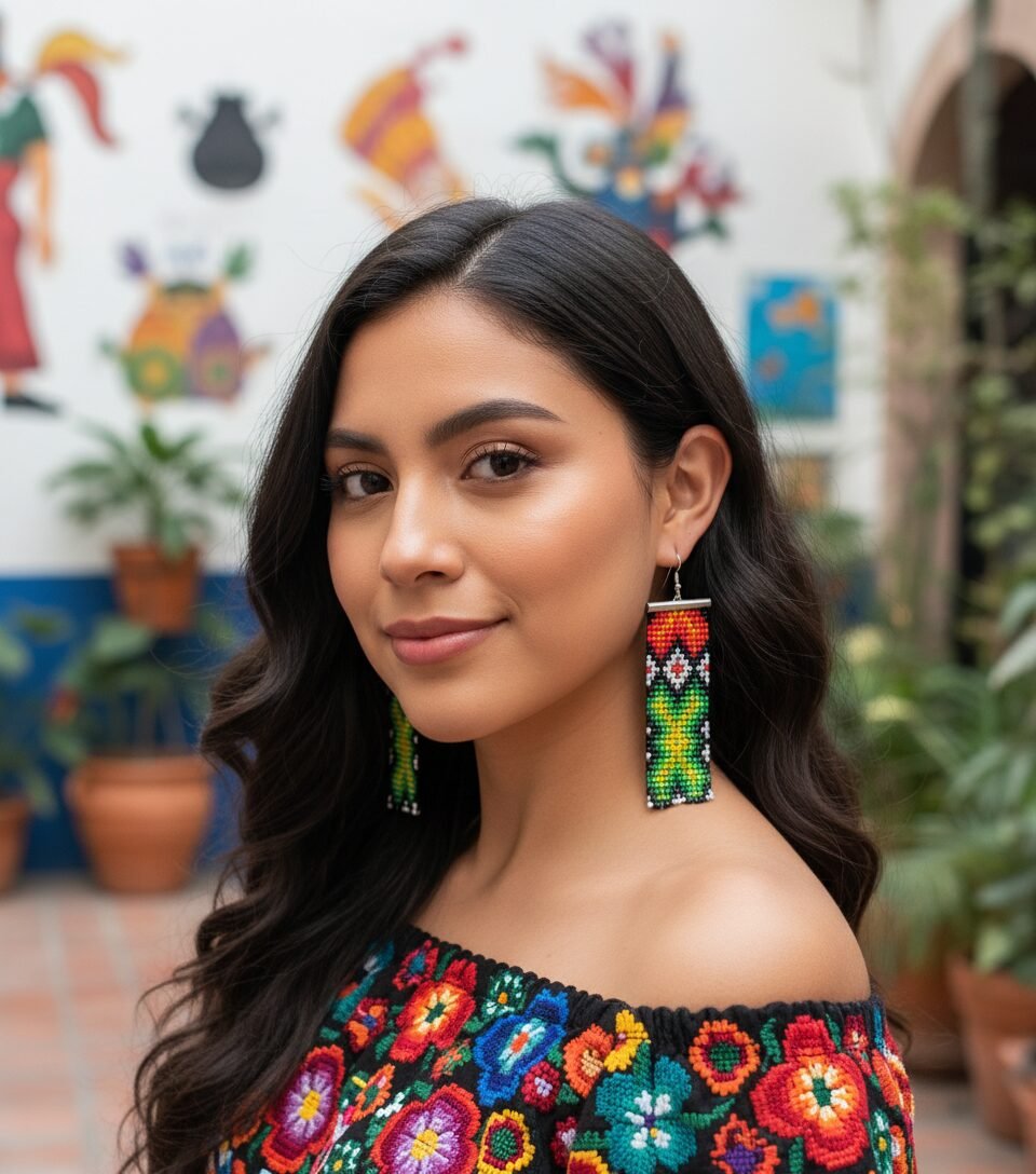 Aretes De Cuentas Huichol Colgante Para Mujer - Image 3