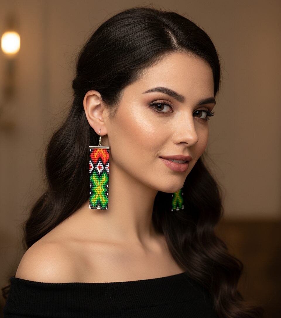 Aretes De Cuentas Huichol Colgante Para Mujer
