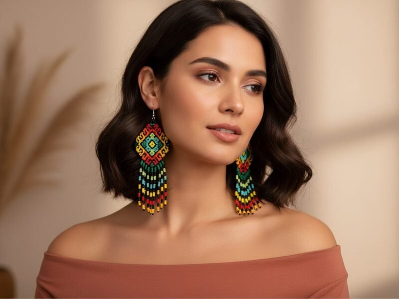 Aretes De Chaquira Colgante De Moda Arte Huichol