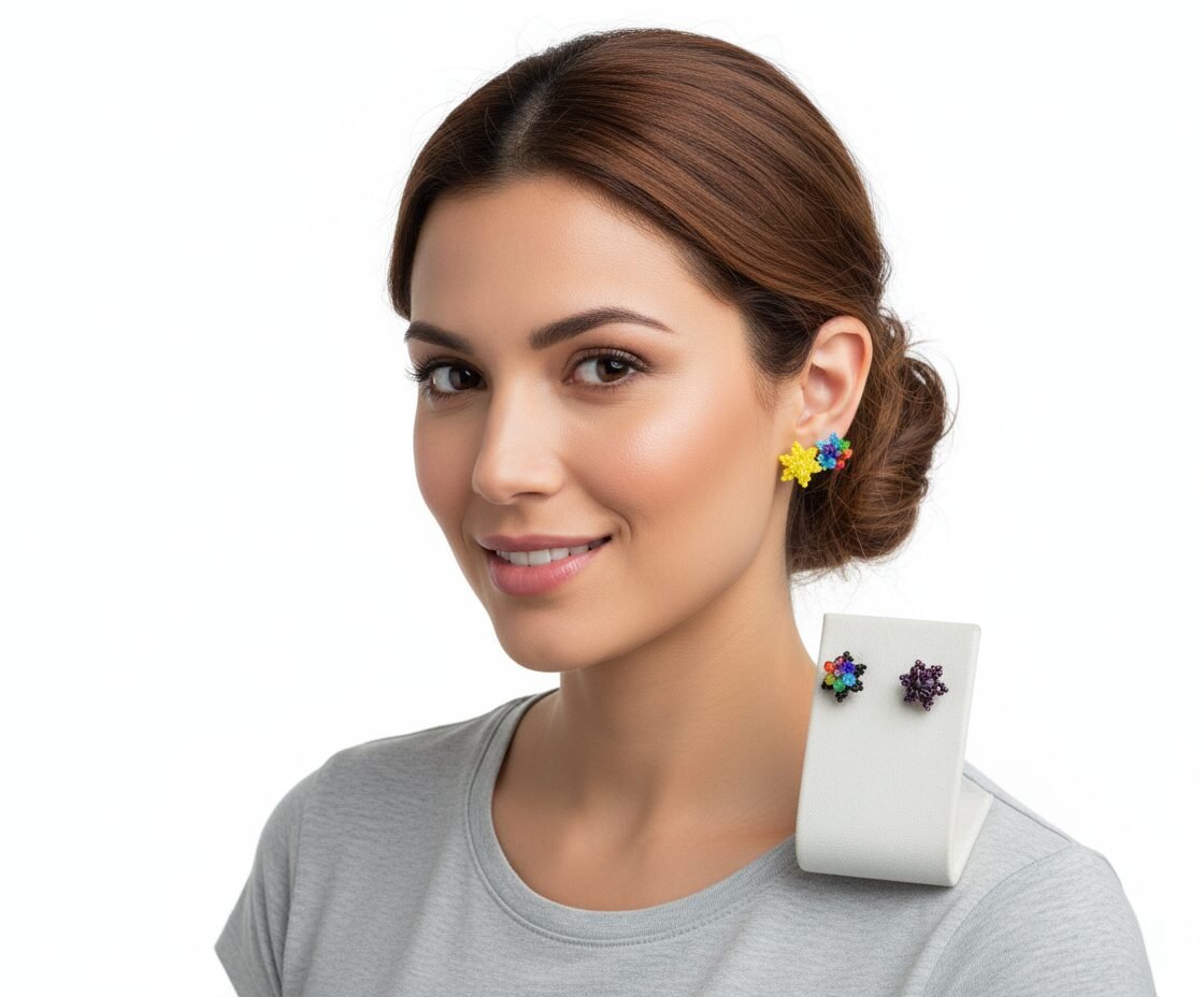 Aretes De Broqueles De Cristal Artesanal De Moda - Image 4