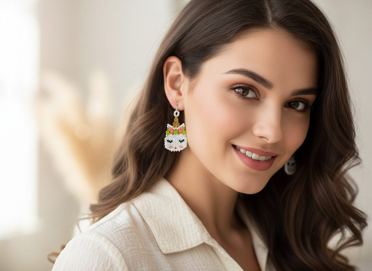 Aretes De Chaquira Colgante De Gatito Artesanal De Moda
