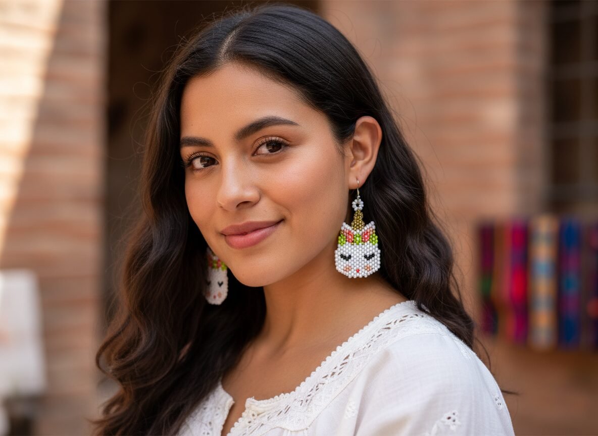 Aretes De Chaquira Colgante De Gatito Artesanal De Moda - Image 3