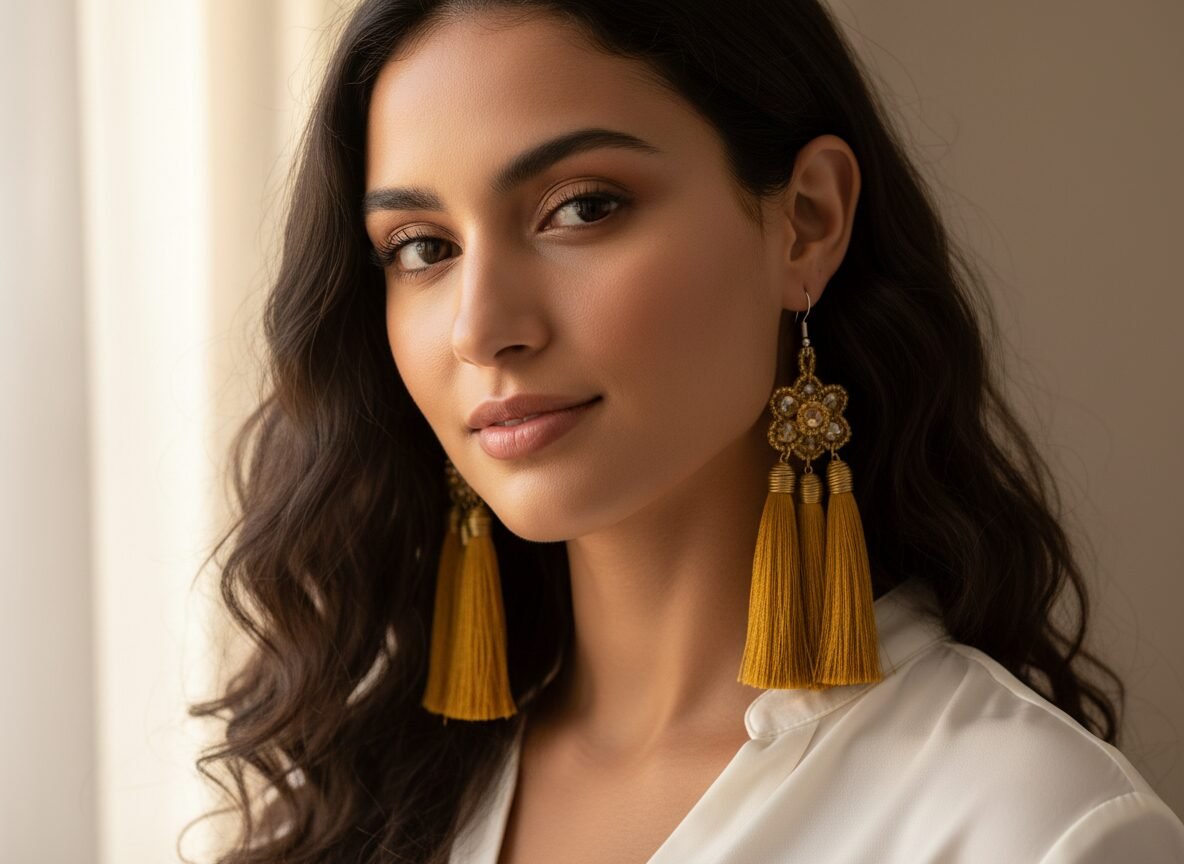 Aretes Largos Artesanal Con Cuentas De Cristal De Moda - Image 3
