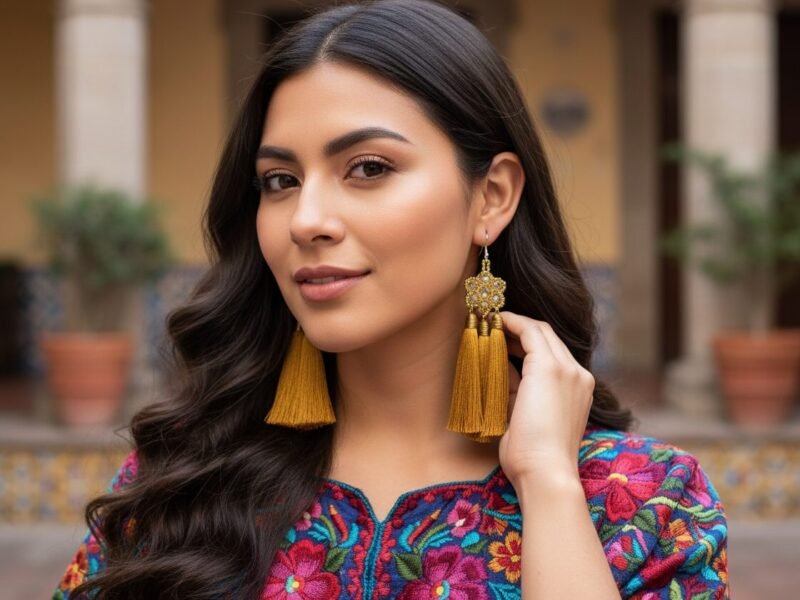 Aretes Largos Artesanal Con Cuentas De Cristal De Moda