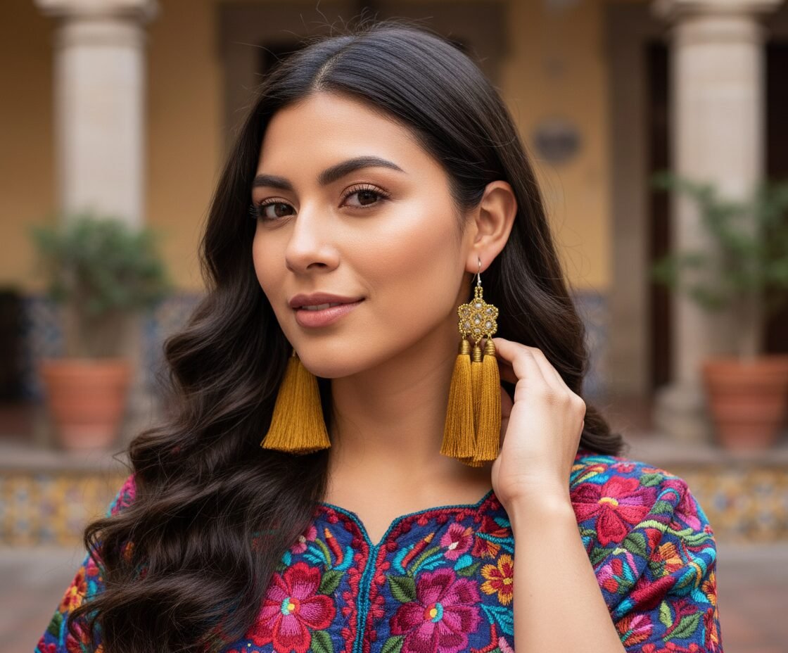 Aretes Largos Artesanal Con Cuentas De Cristal De Moda