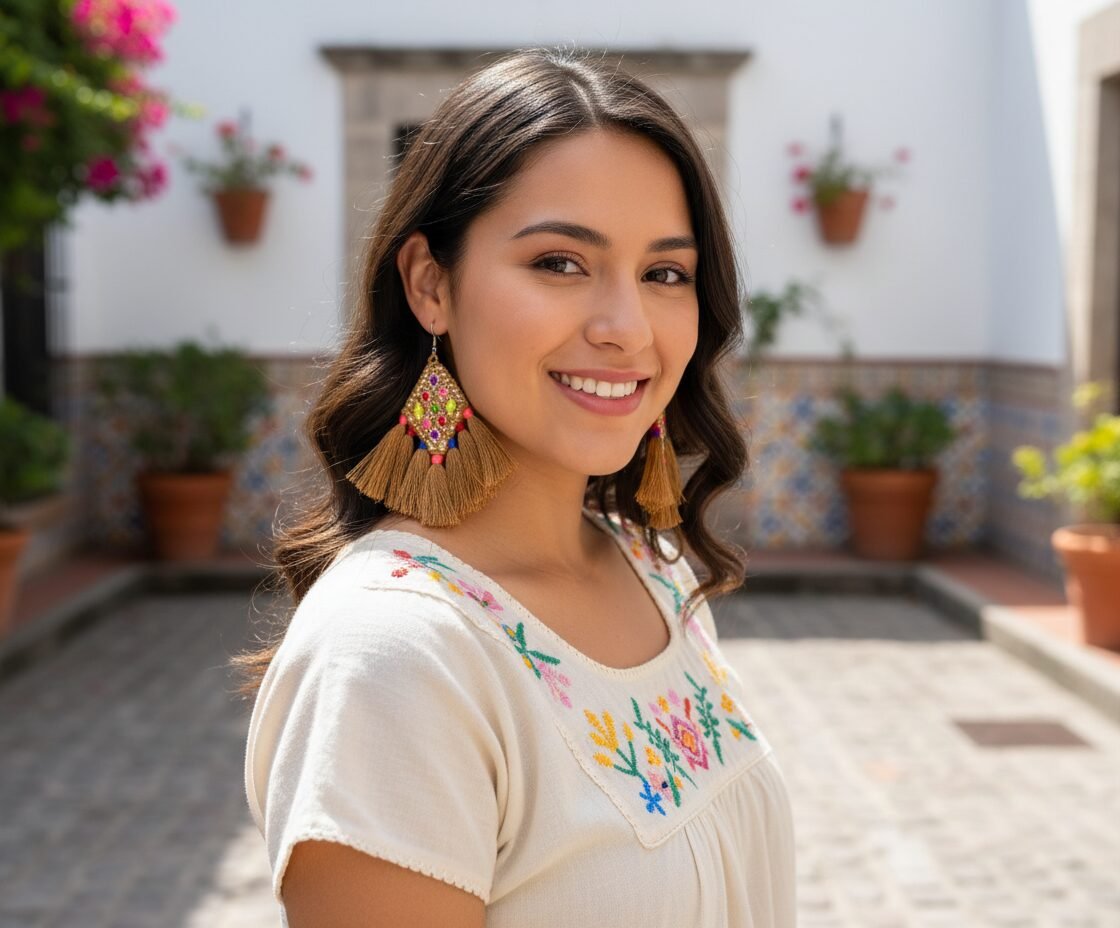 Aretes De Telar Bordadas Artesanal Colgante De Moda - Image 3