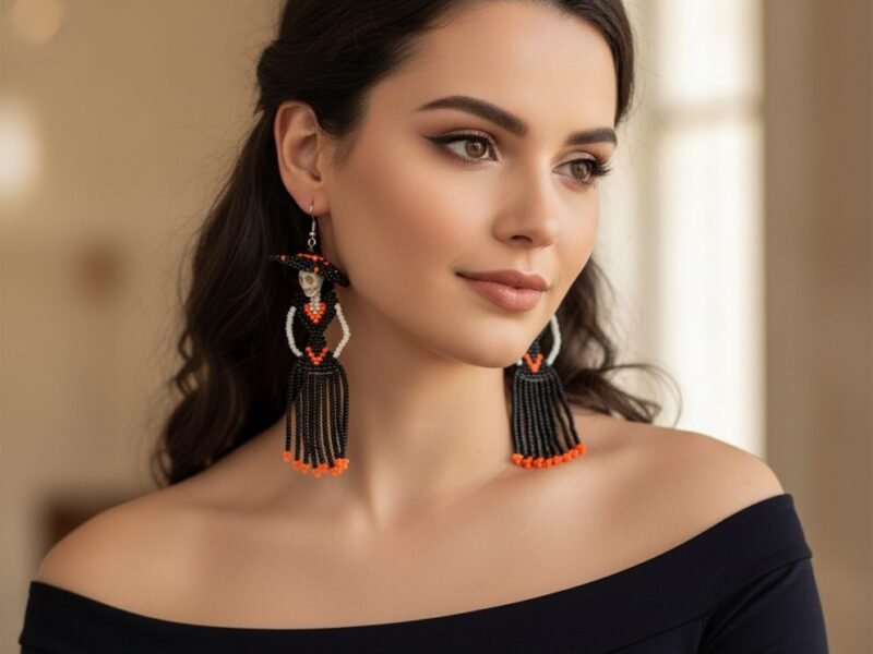 Aretes De Chaquira Colgante De Catrina Artesanal