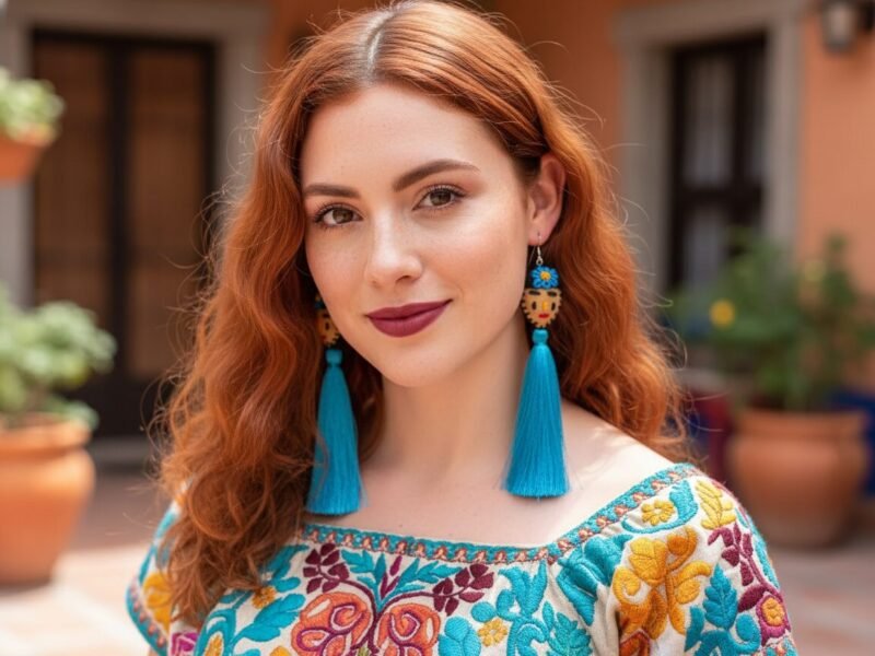 Aretes Largos Bordados Artesanal Colgante Para Mujer