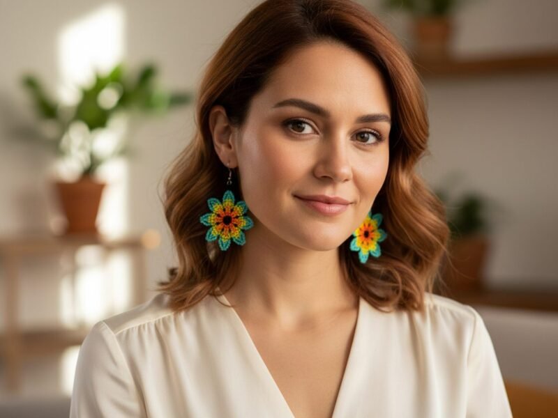 Aretes De Chaquira Colgante De Flor Artesanal