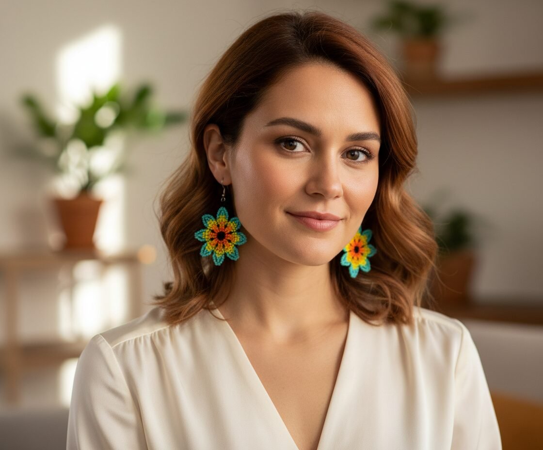 Aretes De Chaquira Colgante De Flor Artesanal