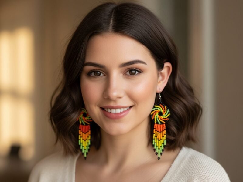 Aretes De Chaquira Colgante De Ruletas Con Flecos