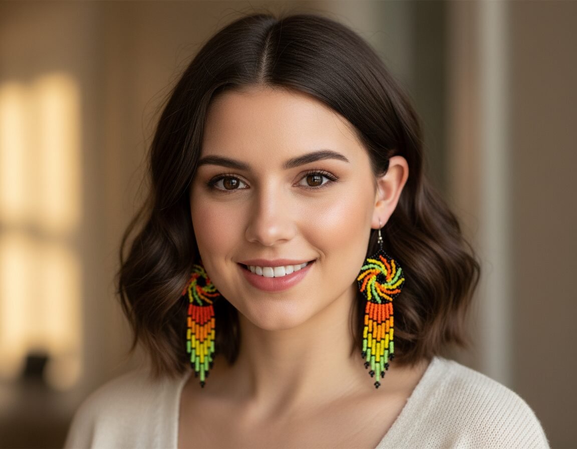 Aretes De Chaquira Colgante De Ruletas Con Flecos