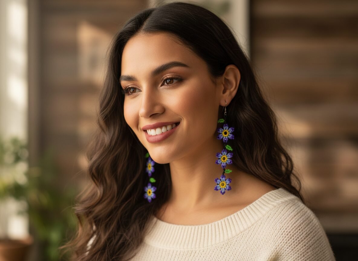 Aretes De Chaquira Colgante De Florecitas De Moda Artesanal - Image 3