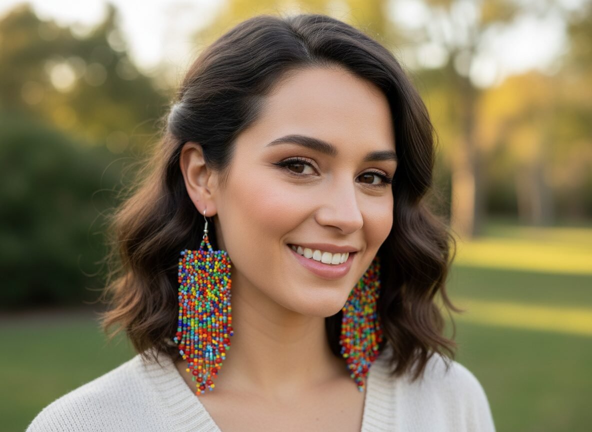 Aretes Flecos De Chaquira Artesanal Aretes De Cuentas Huichol