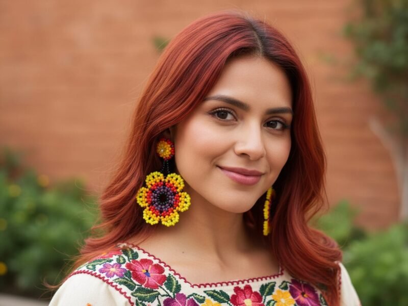 Aretes De Chaquira Colgante De Flor Artesanal