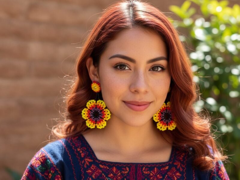 Aretes De Chaquira Colgante De Flor Artesanal
