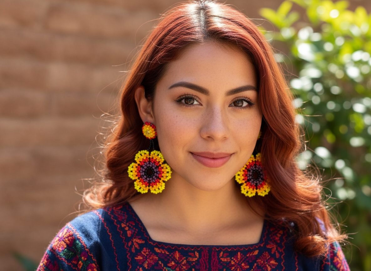 Aretes De Chaquira Colgante De Flor Artesanal