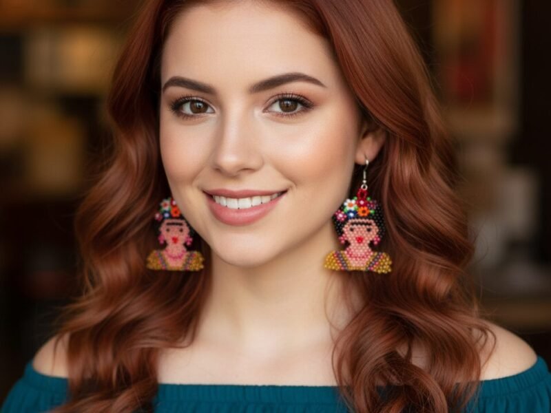 Aretes De Chaquira Colgante De Frida Kahlo Artesanal