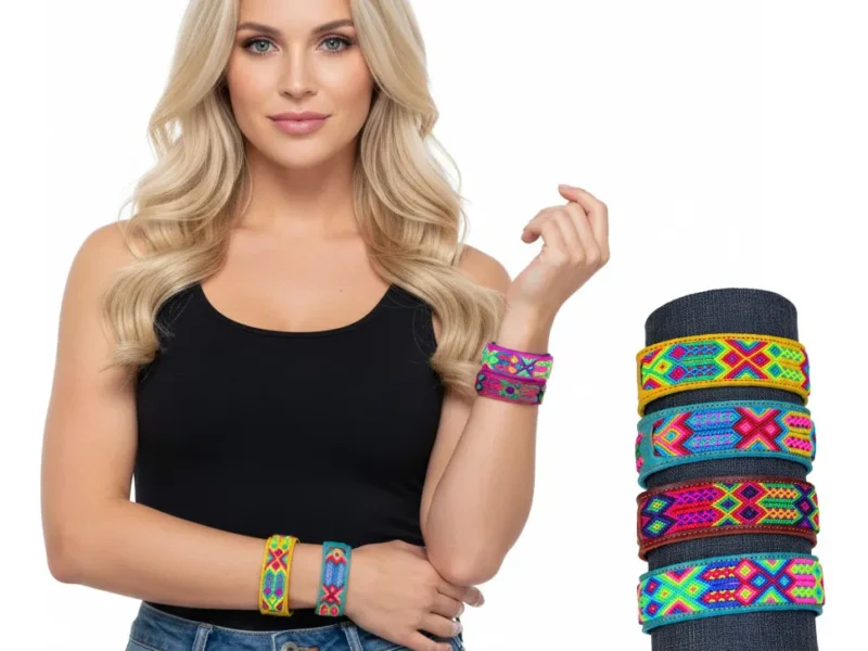 Pulseras De Piel Con Bordado Artesanal De Moda Unisex