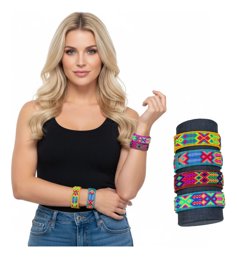 Pulseras De Piel Con Bordado Artesanal De Moda Unisex