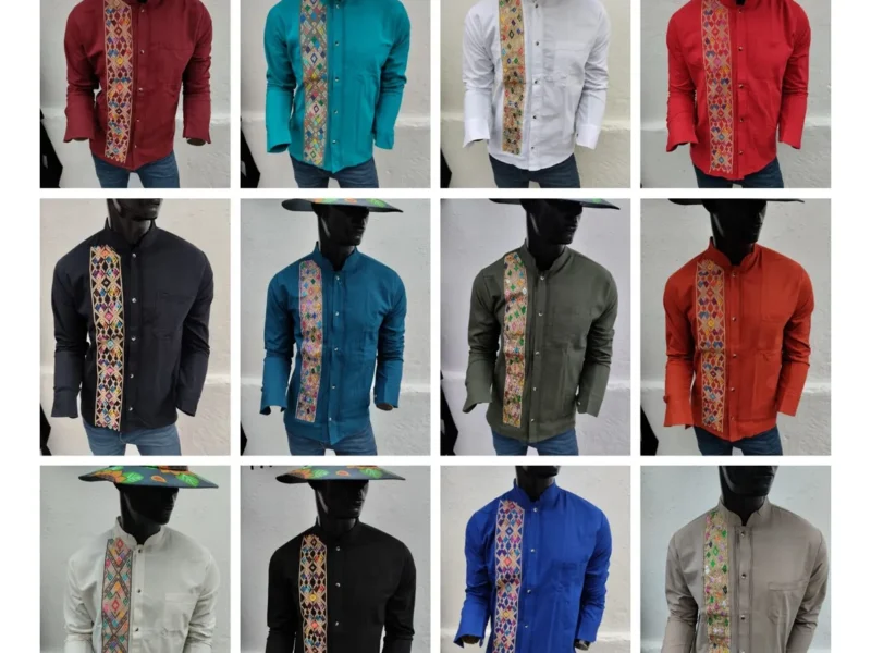 Camisa Guayabera Manga Larga Bordado Artesanal Para Hombre