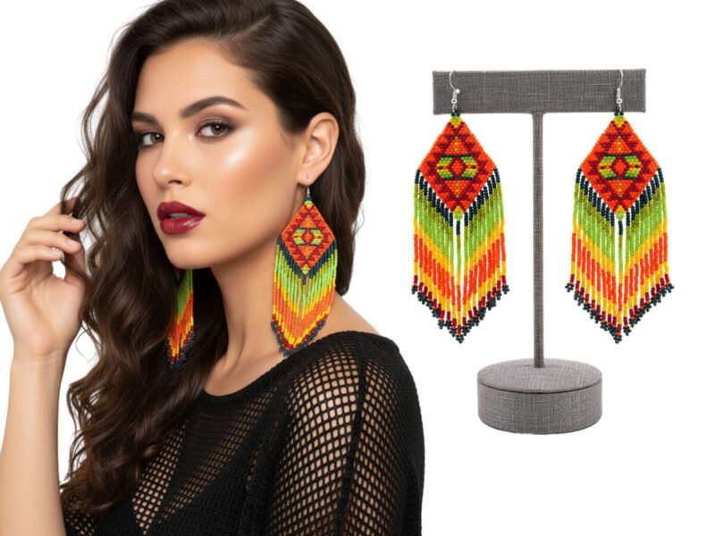 Aretes De Cuentas Colgante De Rombo Con Flecos