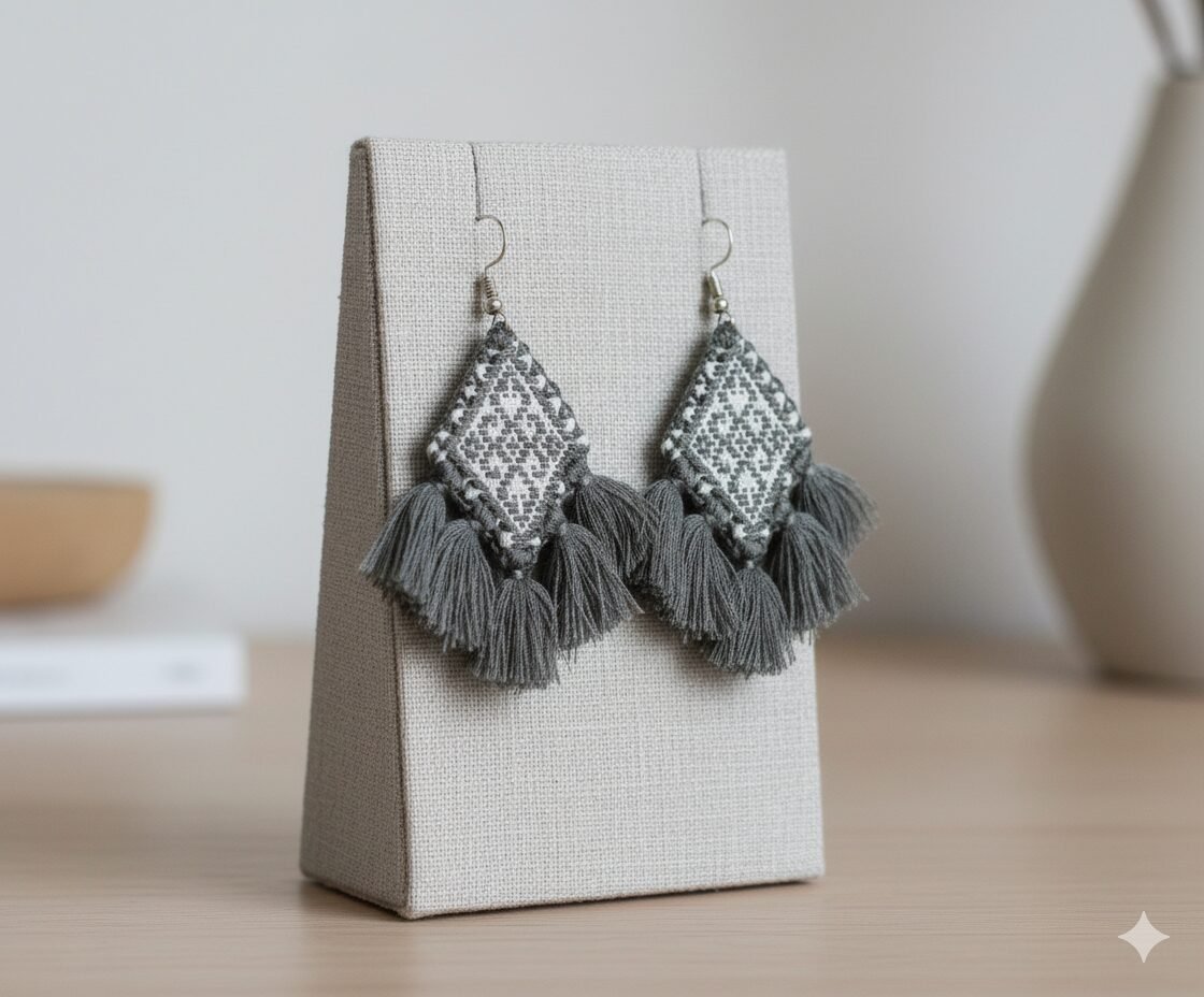 Aretes Bordadas Artesanal Colgante De Moda - Image 4