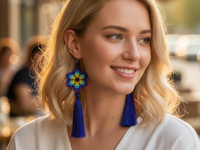 Aretes Largos De Chaquira Colgante De Flor Artesanal