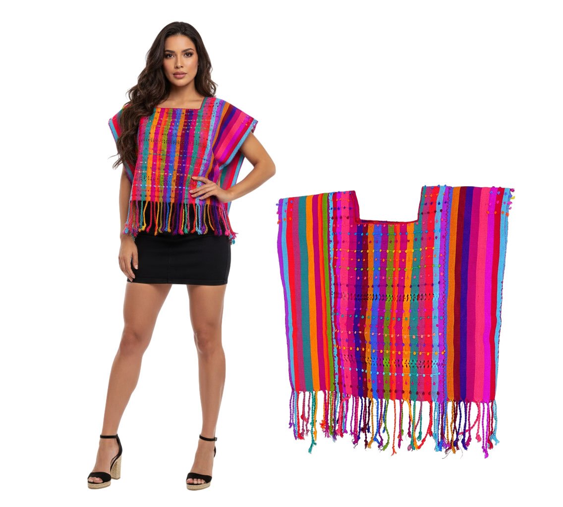 Blusa Huipil De Telar Con Nuditos De Colores De Moda Artesanal