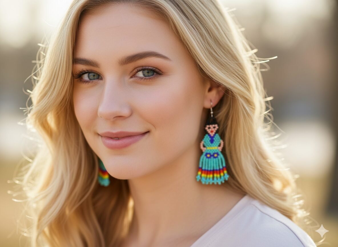 Aretes De Chaquira Colgante De Muñequita Mexicana - Image 3