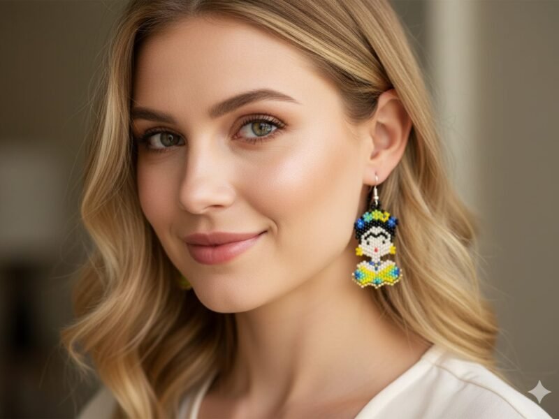 Aretes De Cuentas Huichol Colgante De Frida Kahlo