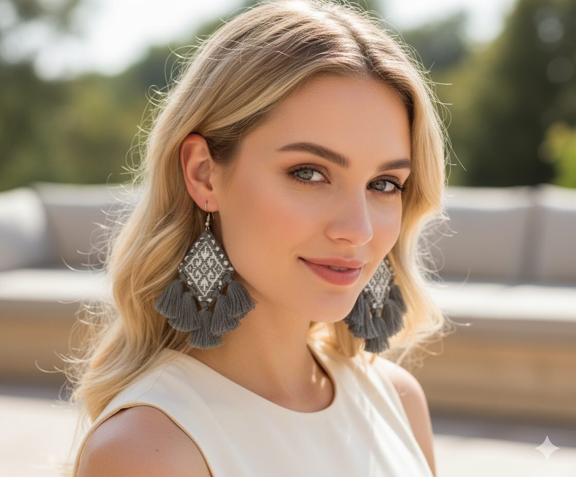 Aretes Bordadas Artesanal Colgante De Moda