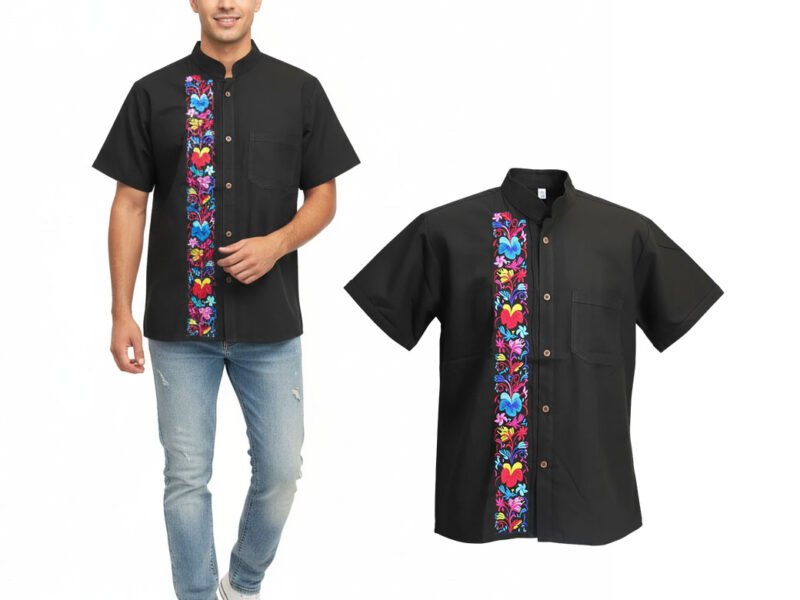 Camisa Guayabera Manga Corta Bordado Artesanal Para Hombre