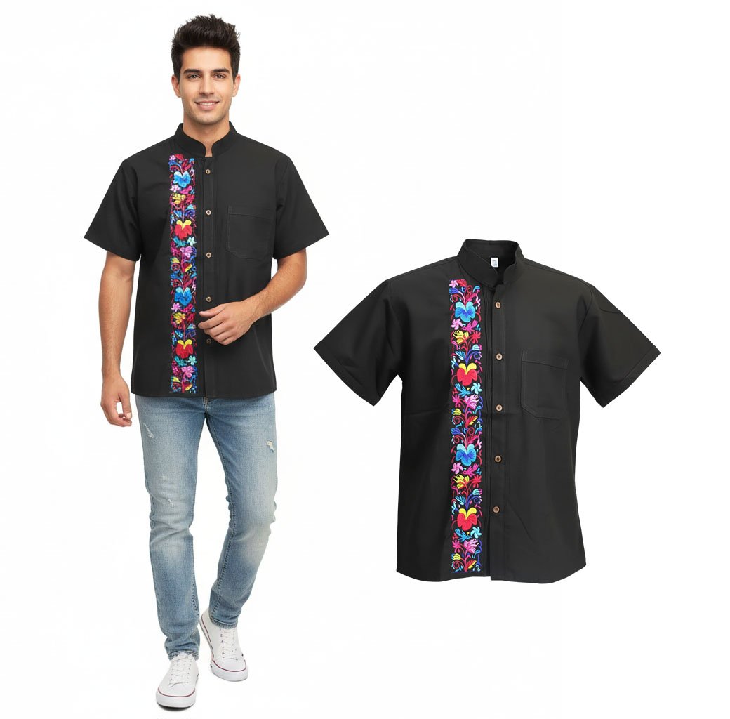 Camisa Guayabera Manga Corta Bordado Artesanal Para Hombre