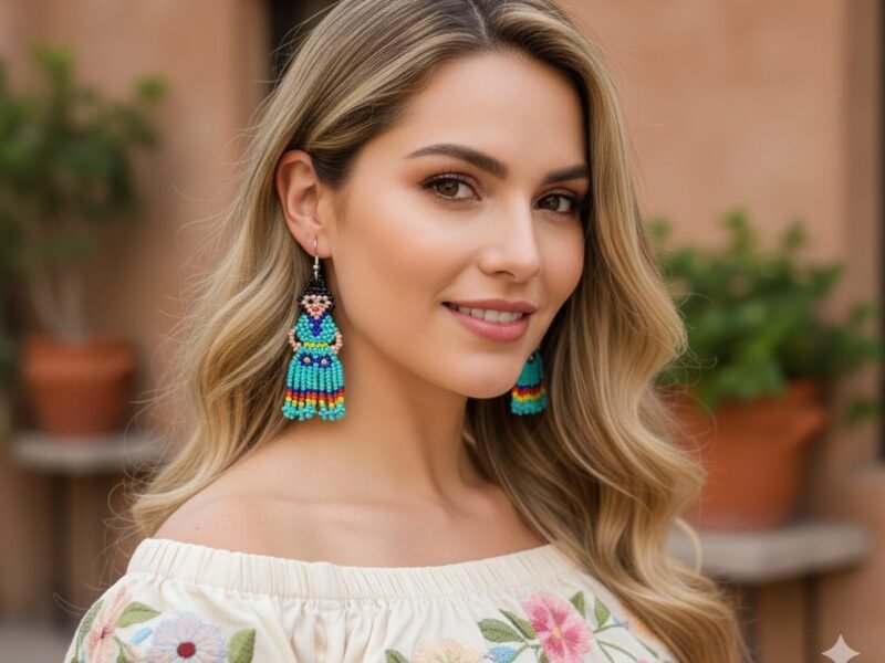 Aretes De Chaquira Colgante De Muñequita Mexicana