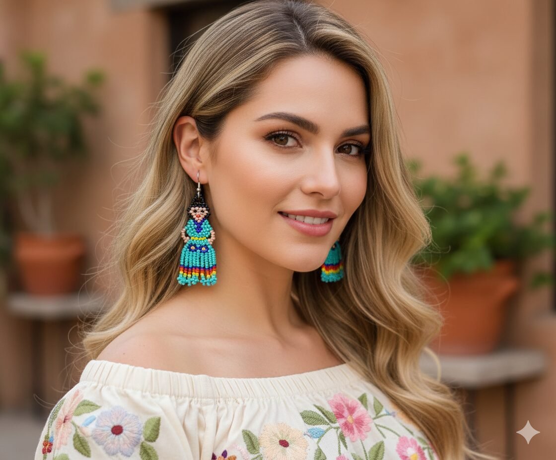 Aretes De Chaquira Colgante De Muñequita Mexicana