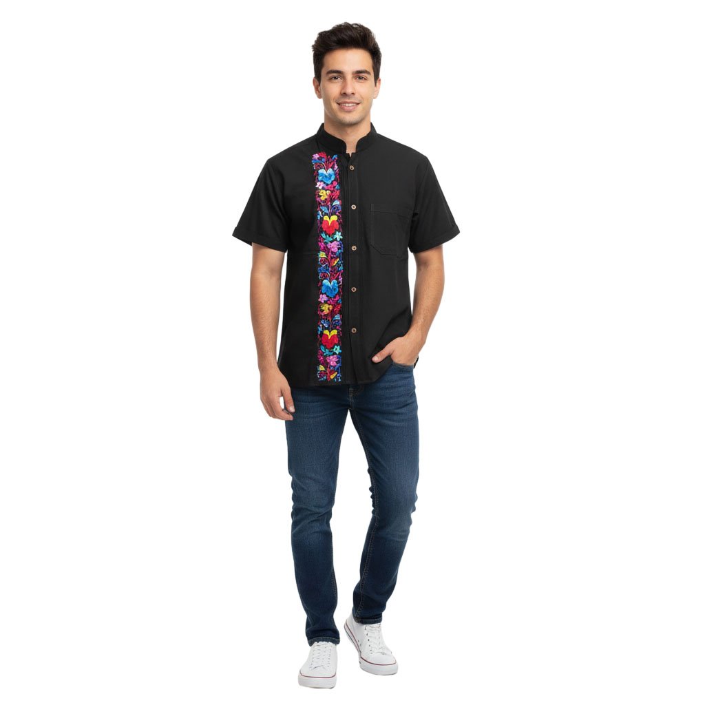 Camisa Guayabera Manga Corta Bordado Artesanal Para Hombre - Image 4