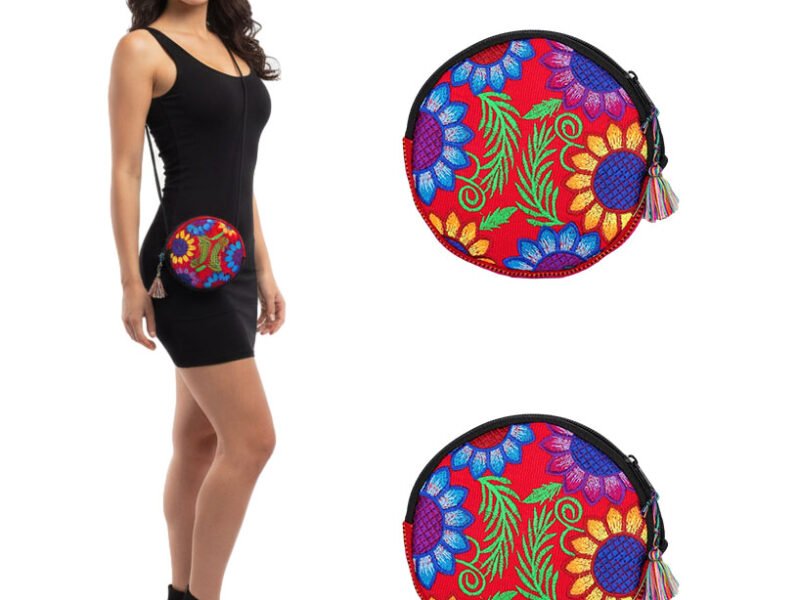 Mini Bolsa Redonda Con Bordado Artesanal De Moda Para Mujer