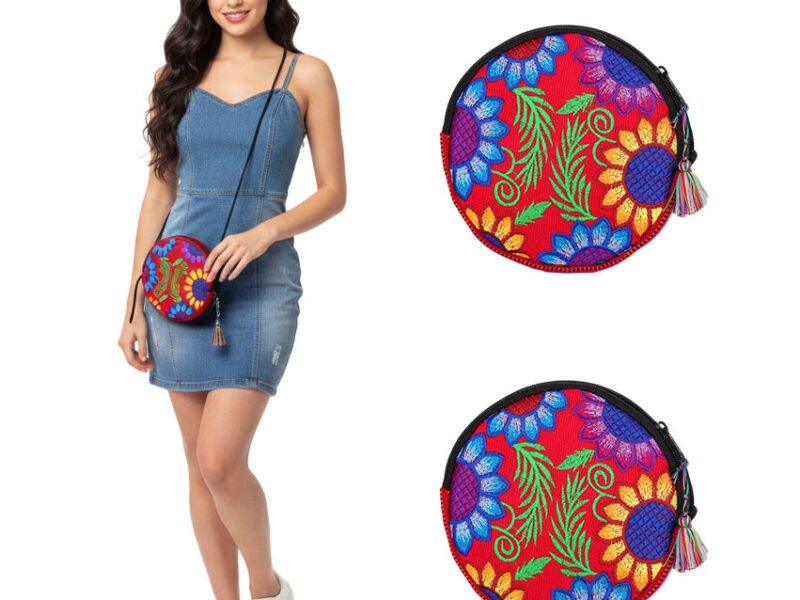 Mini Bolsa Redonda Con Bordado Artesanal De Moda Para Mujer