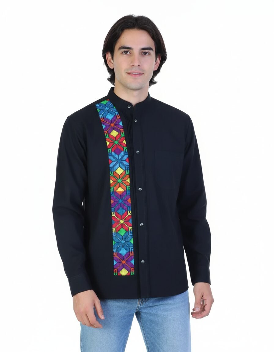Camisa Guayabera Manga Larga Bordado Artesanal Para Hombre - Image 3