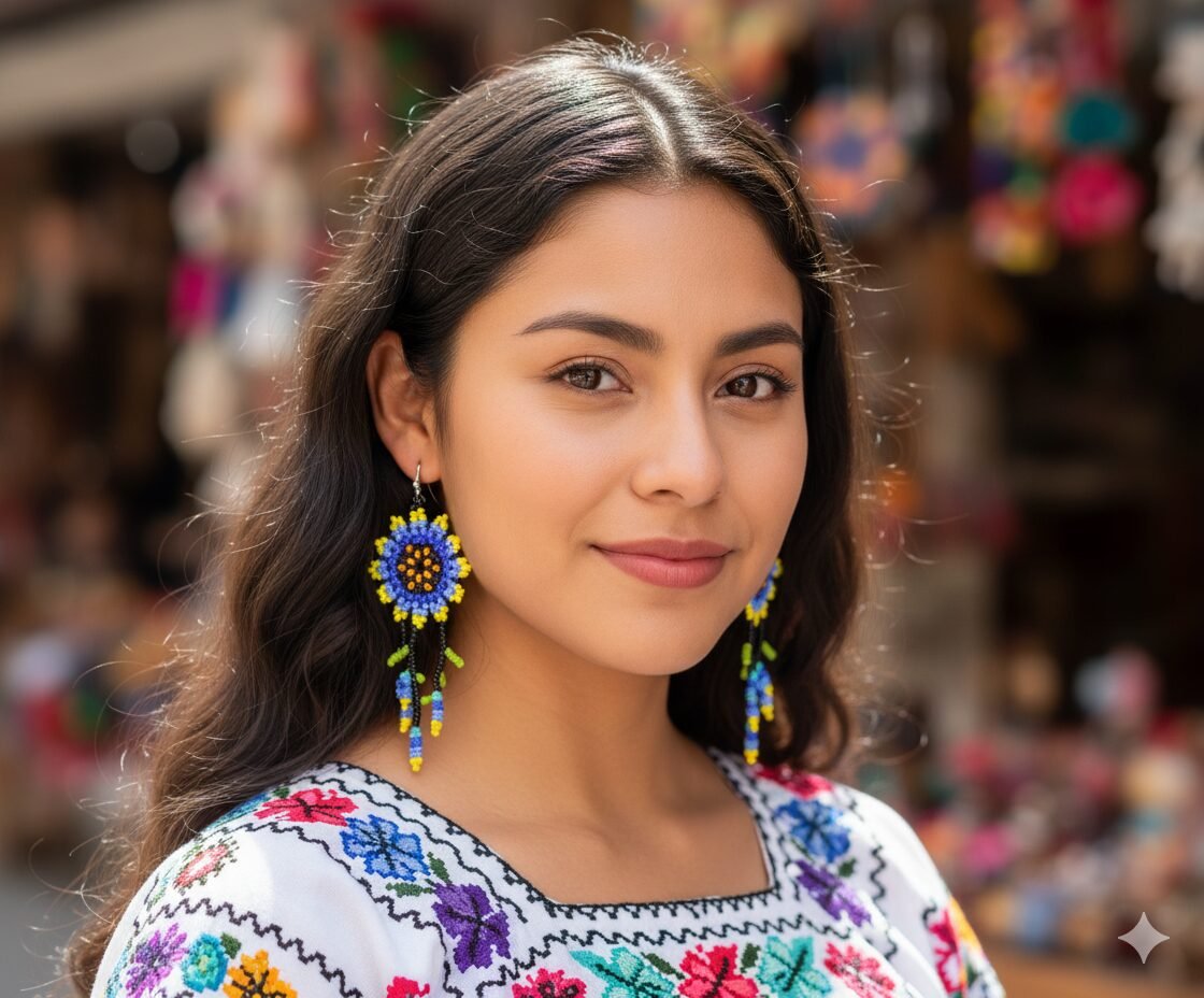 Aretes De Chaquira Colgante De Flor Artesanal