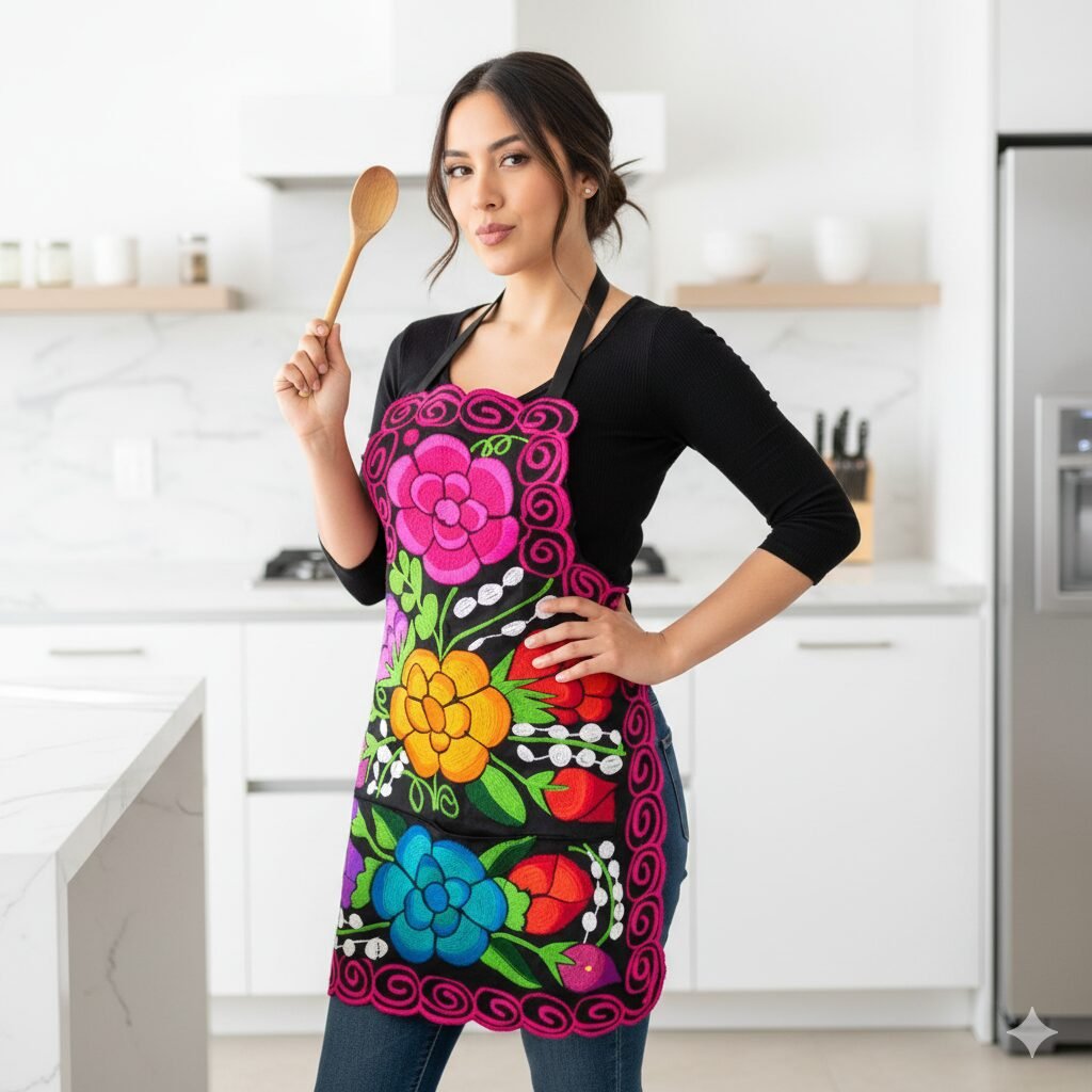 Pack 3 Mandiles Con Bordado Floral Cocina Chef Delantal - Image 4