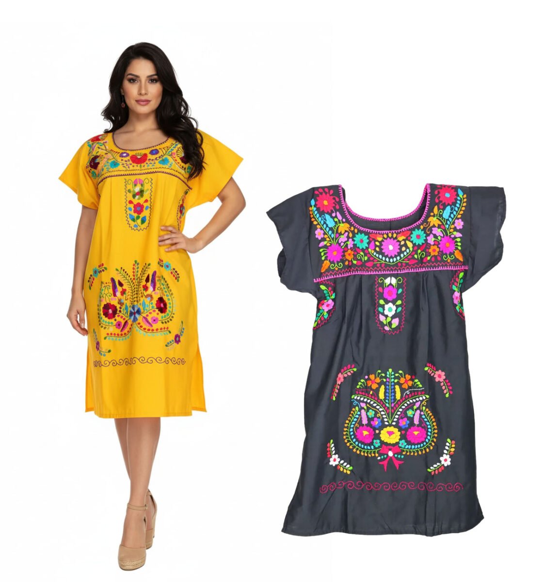 Vestido Bata Chanel Con Bordado Artesanal De Moda