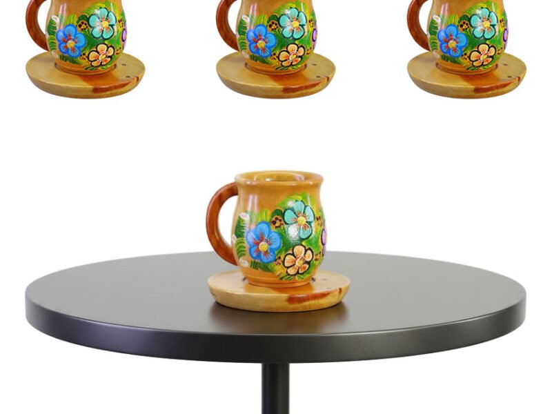 Tazas De Madera Pintadas De Flores Artesanales